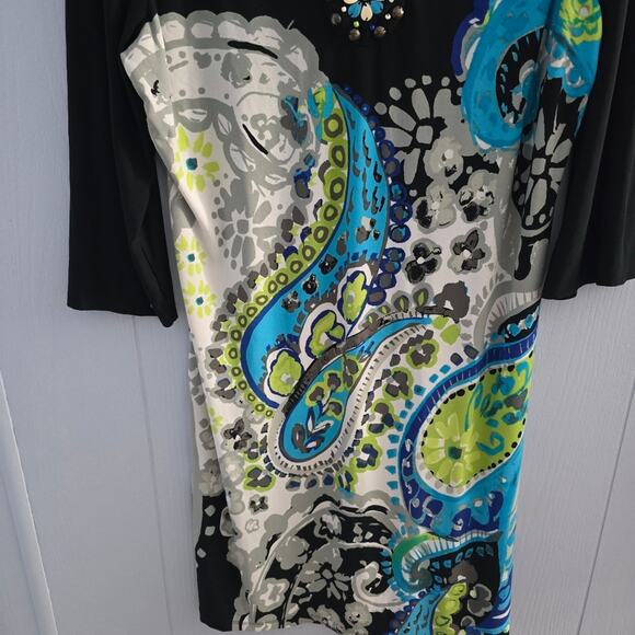 Studio I Multicolor Paisley Beaded Dress size 14 Bohemian Workwear Office Modest - Picture 5 of 8